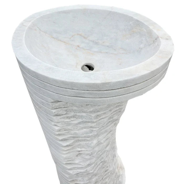 Carrara White Marble Designer Pedestal Stand-Alone Sink (W)16" (L)16" (H)36