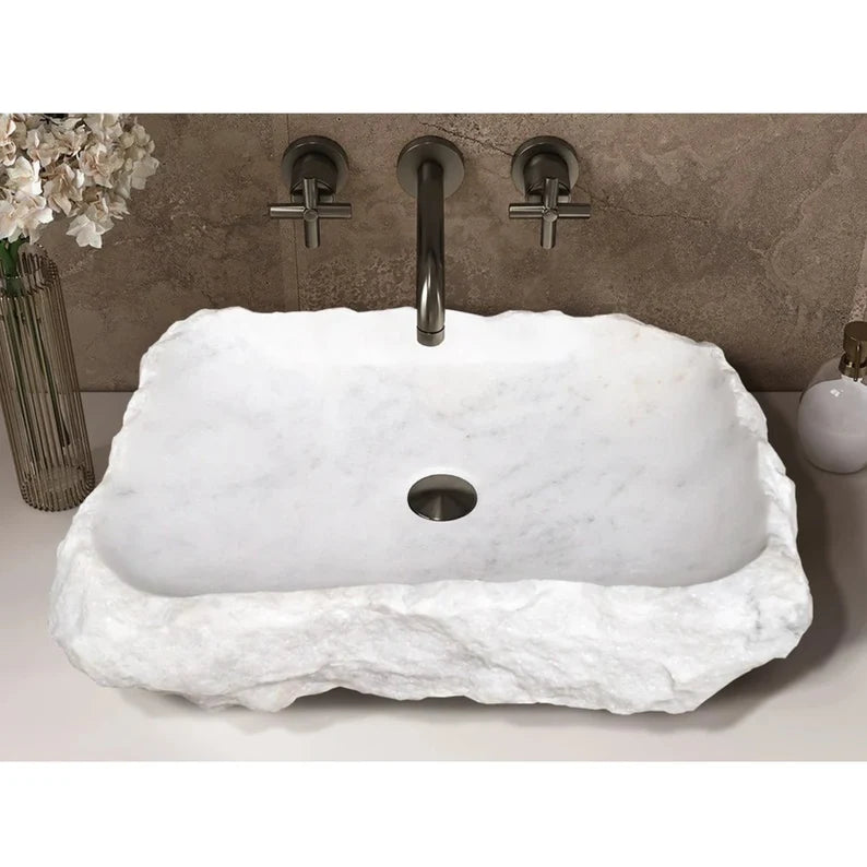 Gobek Carrara Marble Rustic Natural Stone Vessel Sink