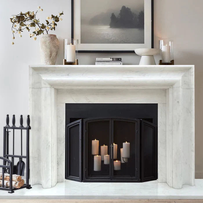 Carrara White Marble Hand-carved Fireplace Polished (W)14" (L)67" (H)69"