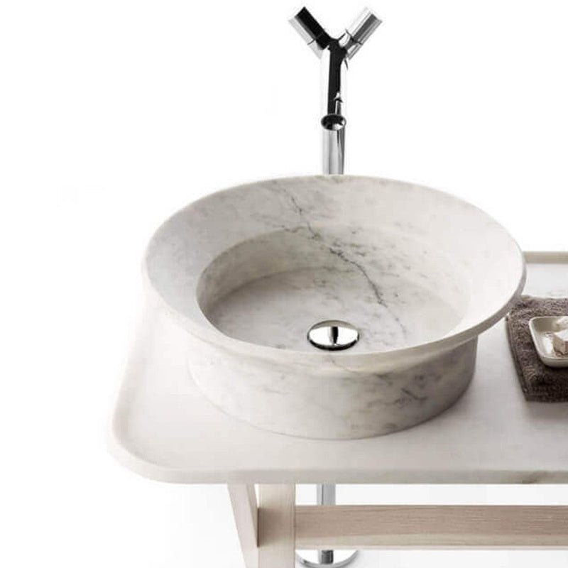 carrara white marble over counter vessel sink (D1)20 (D2)16 (H)6 SKU-YEDSIM04 installed  on bathroom above counter