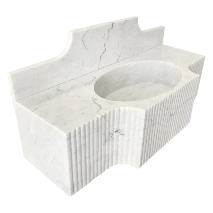 Carrara White Marble Wall-mount Bathroom Sink with 10" Backsplash (W)18" (L)48" (H)10"