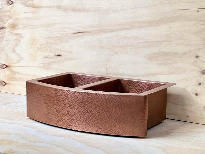 Double-Bowl Hammered Copper Farmhouse Kitchen Sink - Kova