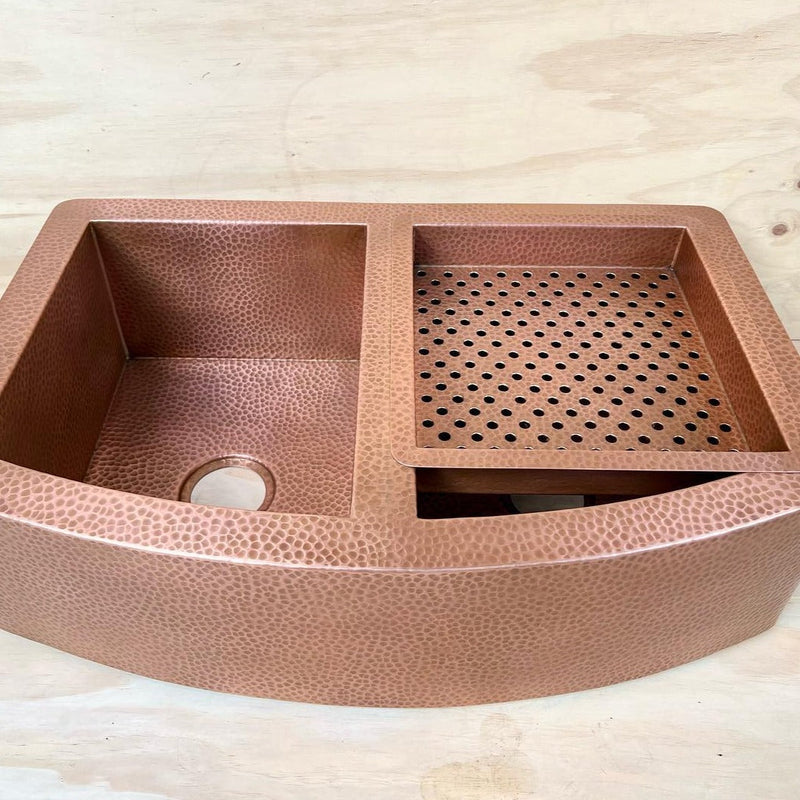 Double-Bowl Hammered Copper Farmhouse Kitchen Sink - Kova