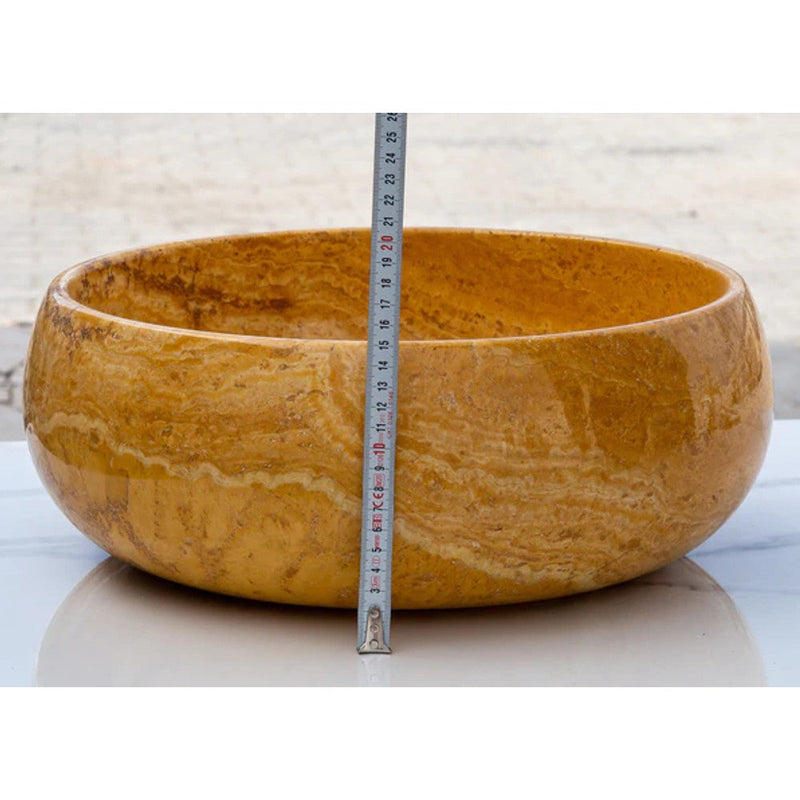 golden Sienna travertine natural stone Vessel Sink polished and filled size D16 H6 SKU EGEGSTR1673 side measure view