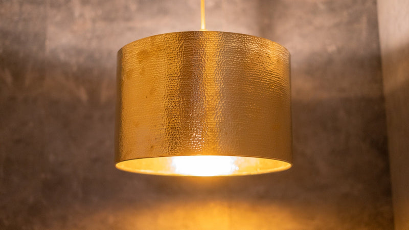 Hammered Brass Cylinder Pendant Light, Unlacquered Brass Pendant Light