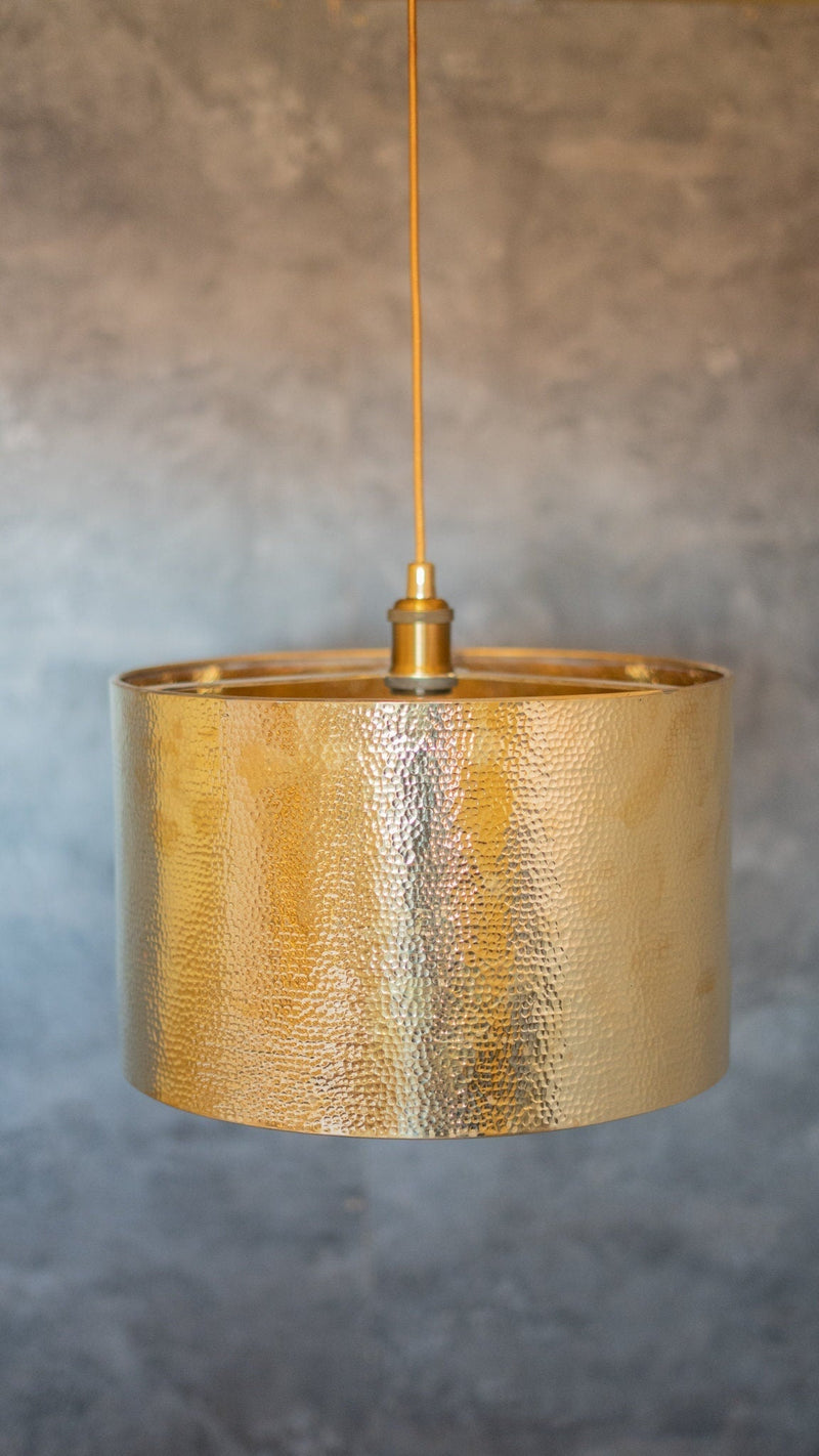 Hammered Brass Cylinder Pendant Light, Unlacquered Brass Pendant Light