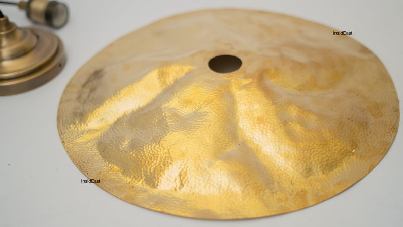 Hammered Brass Flat Disc Pendant Light, Brass Plate Lampshade, Flat Circle Shade