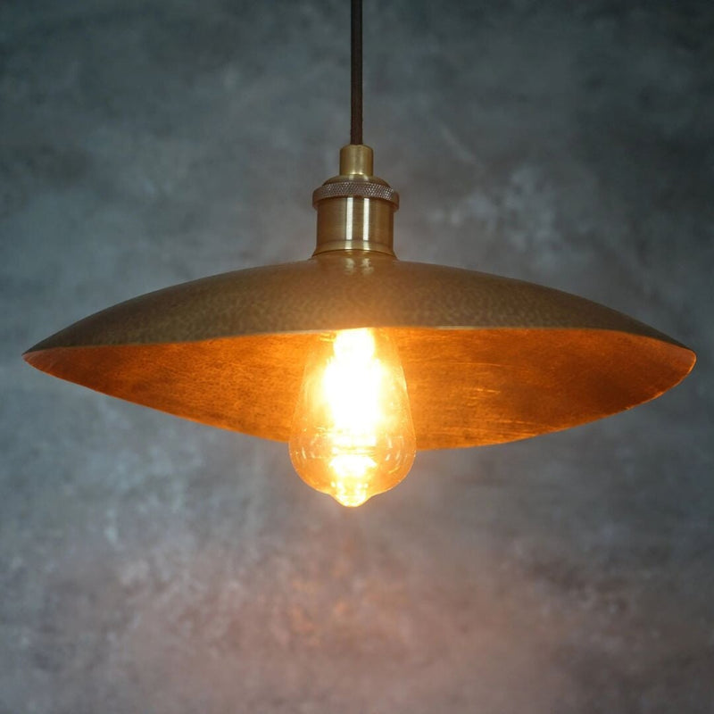 Hammered Bronze Finish Bowl Plate Pendant Light, Solid Brass Ceiling Light