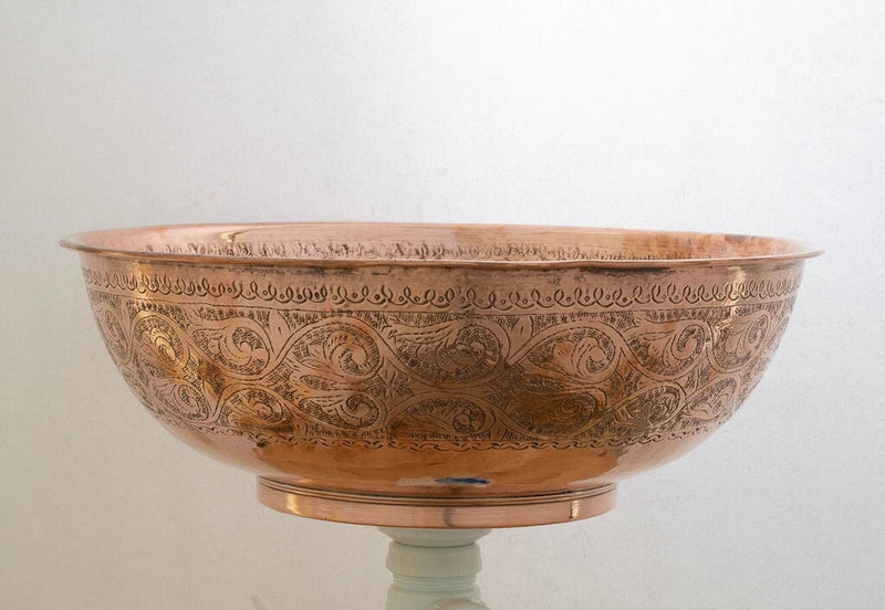 Copper Bathroom Sink, Vessel Sink, Bowl Sink, Hand Hammered and Engraved