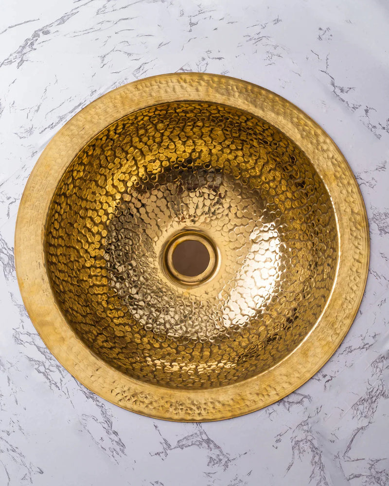 Handcrafted Hammered Unlacquered Brass Bar Sink Drop In