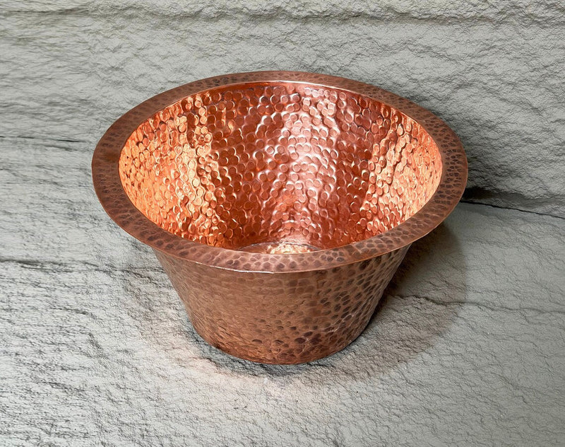 Round kitchen Sink, Hammered Copper Round Drum Bar Sink Including Drain