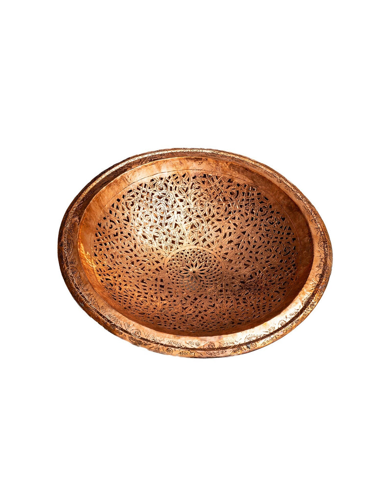 Round Copper drop-in bathroom sink , Handcrafted engraved copper sink