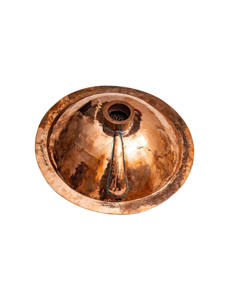 Round Copper drop-in bathroom sink , Handcrafted engraved copper sink