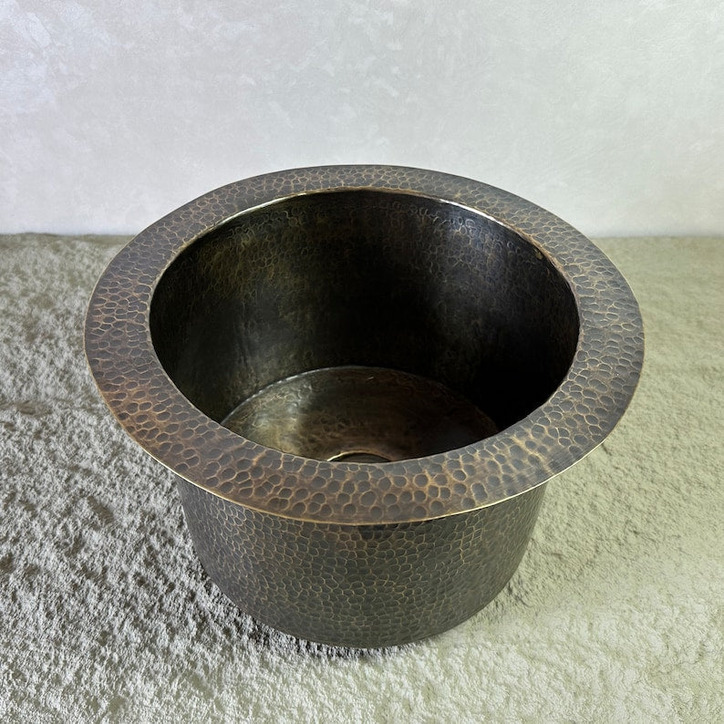 Patina Brass Round Bar Sink, Round Bronze Sink including drain