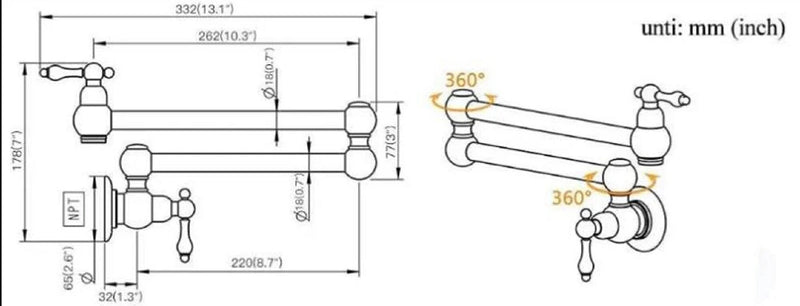 Unlacquered Brass Pot Filler Faucet With Cross Handle