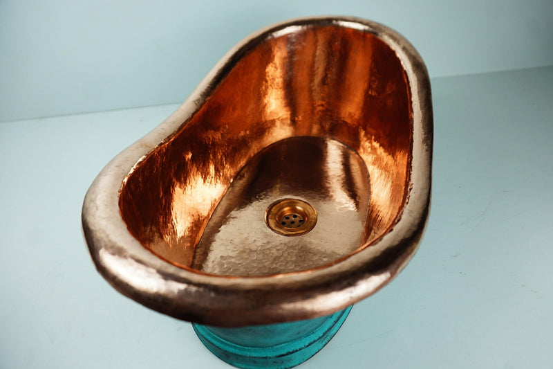 Green Patina Copper Tub-Style Bathroom Vessel Sink Vanity