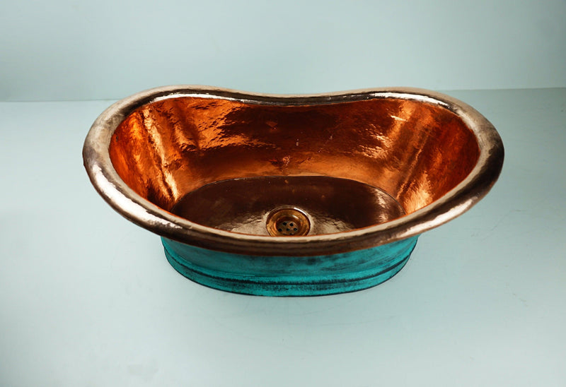 Green Patina Copper Tub-Style Bathroom Vessel Sink Vanity