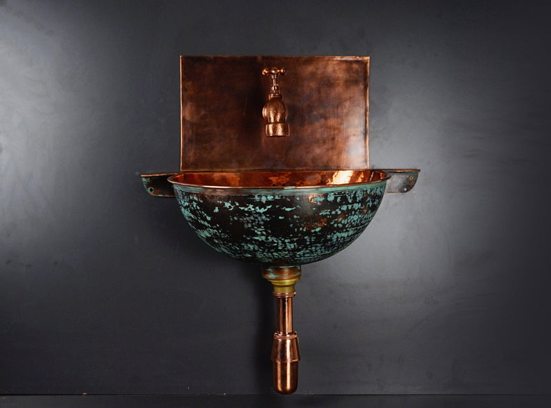 Rustic Oxidized Copper Wall Mount Vessel Bathroom Sink