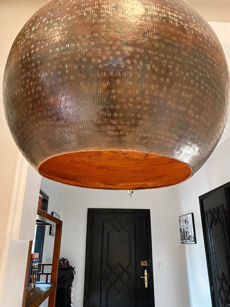 Hammered Copper Kitchen Island Lighting , Aged Copper Pendant Light Fixture