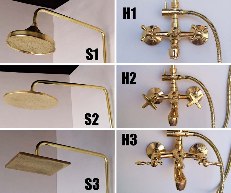 Unlacquered brass exposed shower system