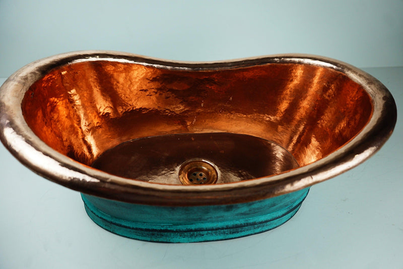 Green Patina Copper Tub-Style Bathroom Vessel Sink Vanity