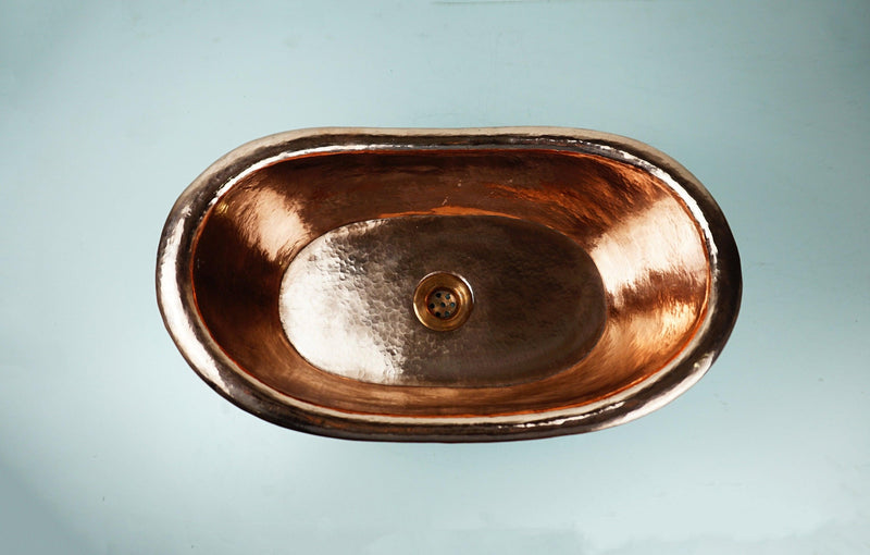 Green Patina Copper Tub-Style Bathroom Vessel Sink Vanity