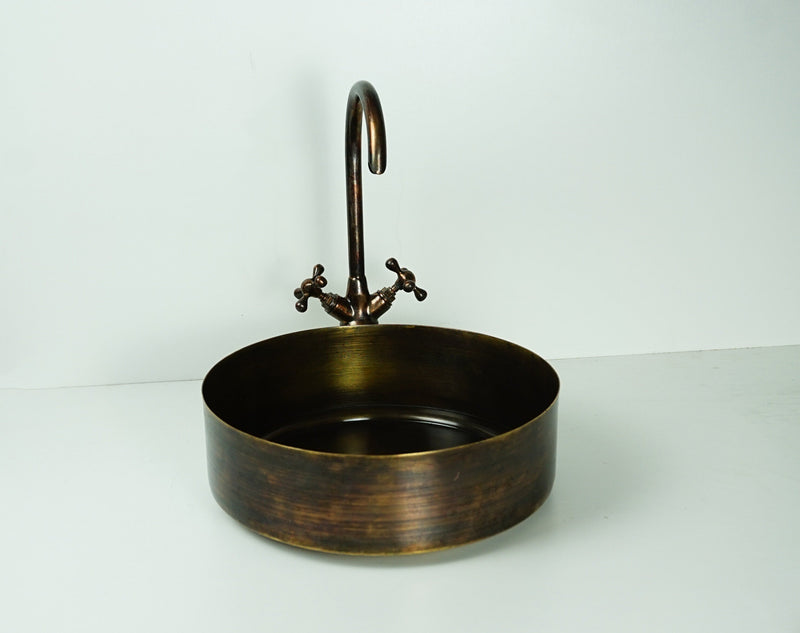 Rustic Brass round Vessel sink with Oil rubbed bronze Faucet