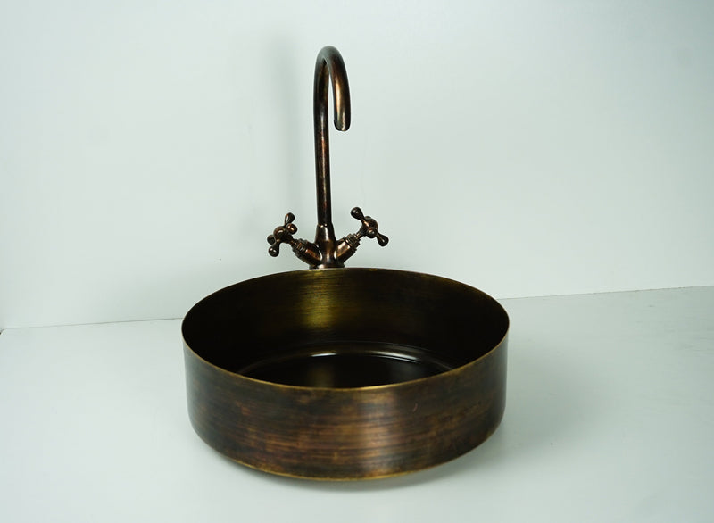 Rustic Brass round Vessel sink with Oil rubbed bronze Faucet