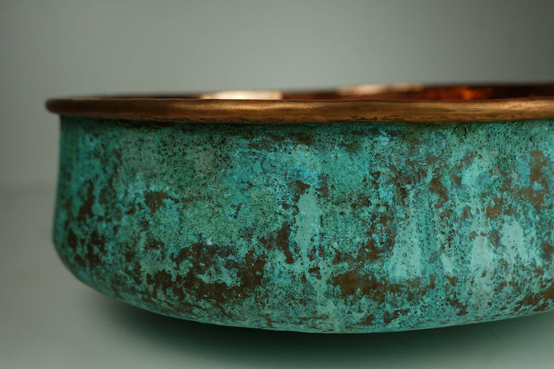 Verdigris Patina Hammered Copper Top Mount Bathroom Vessel Sink Vanity