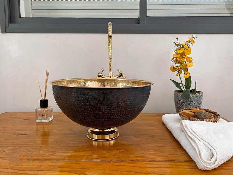 Hammered Brass Vessel Sink Bathroom With Black Finish