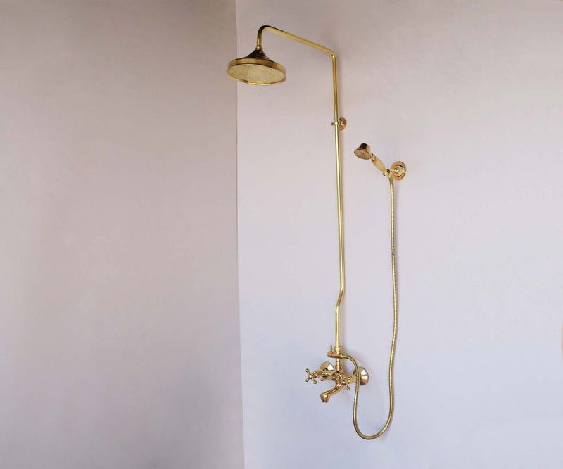 Unlacquered brass exposed shower system