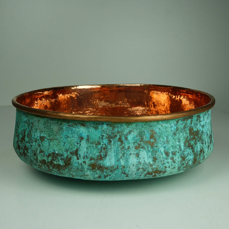 Verdigris Patina Hammered Copper Top Mount Bathroom Vessel Sink Vanity