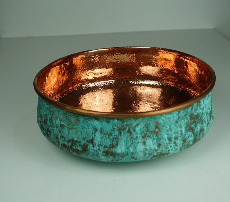 Verdigris Patina Hammered Copper Top Mount Bathroom Vessel Sink Vanity