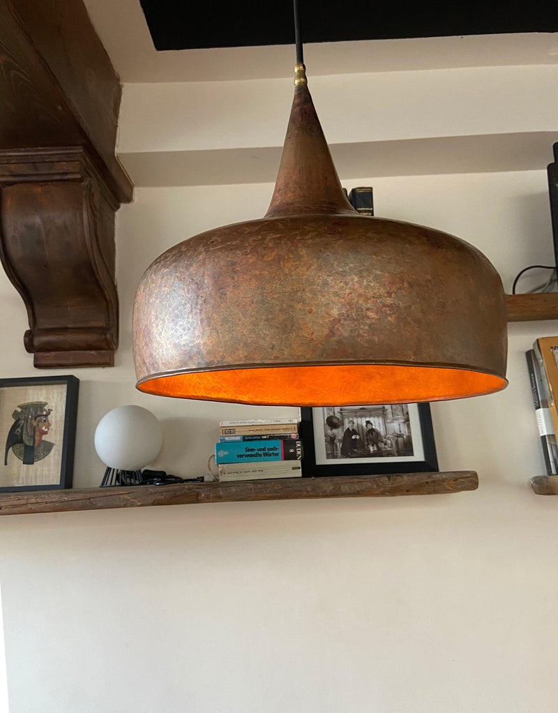 Aged Rustic Copper Farmhouse Pendant Light with Antique Finish