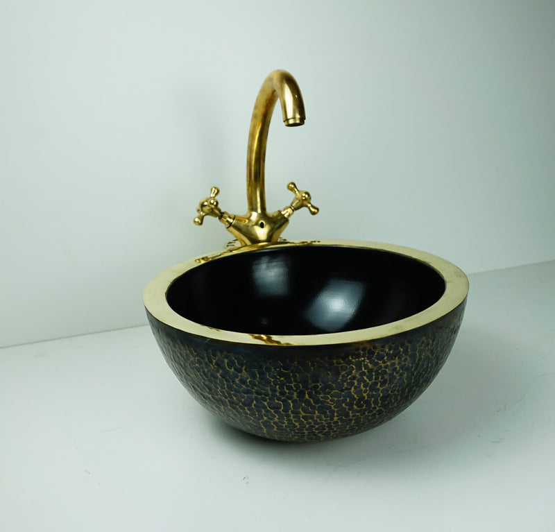 Double Walled Outside Hammered Solid brass Bathroom sink