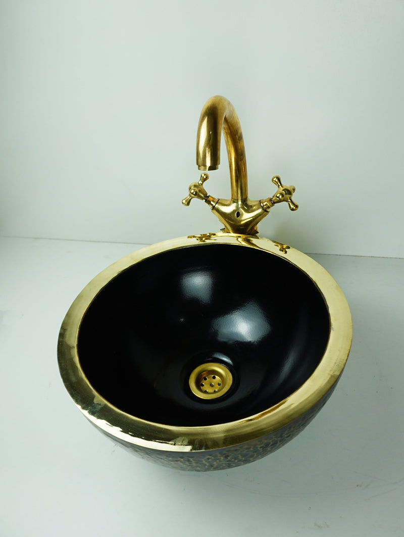 Double Walled Outside Hammered Solid brass Bathroom sink