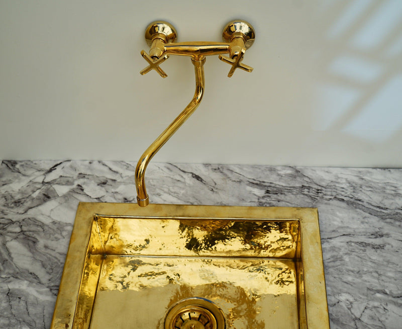 Unlacquered Brass Wall Mounted Kitchen Faucet