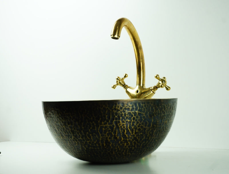 Double Walled Outside Hammered Solid brass Bathroom sink