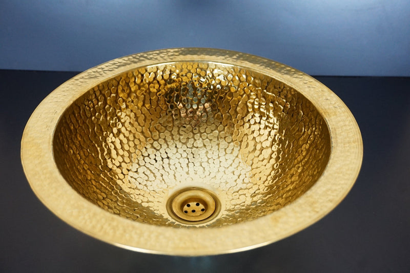 Handcrafted Hammered Unlacquered Brass Bar Sink Drop In