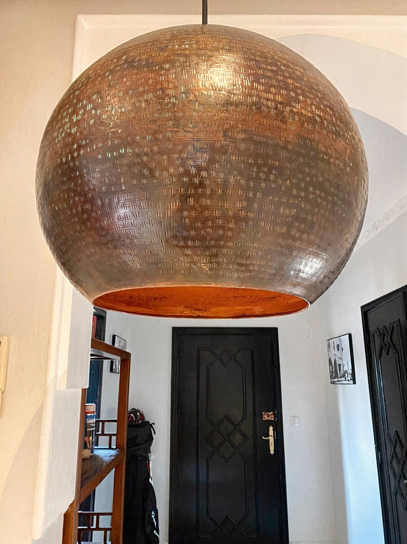 Hammered Copper Kitchen Island Lighting , Aged Copper Pendant Light Fixture