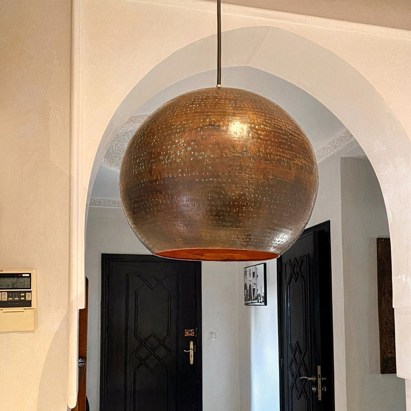 Hammered Copper Kitchen Island Lighting , Aged Copper Pendant Light Fixture