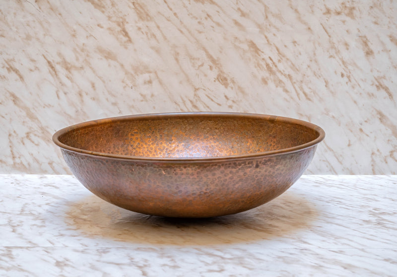 Round Aged Copper Vessel Sink Bathroom