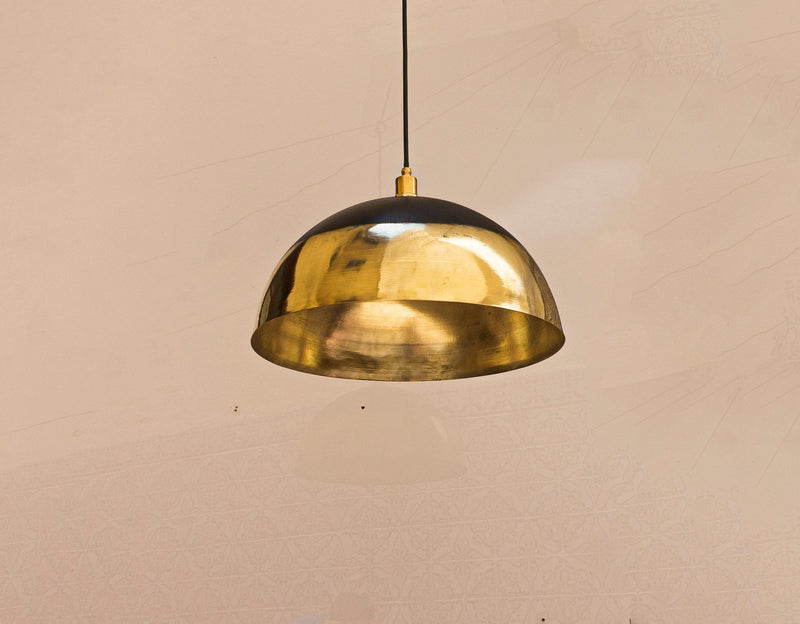 Brass Light Fixture Dome Unlacquered Brass and Black  Pendant Light Island Kitchen