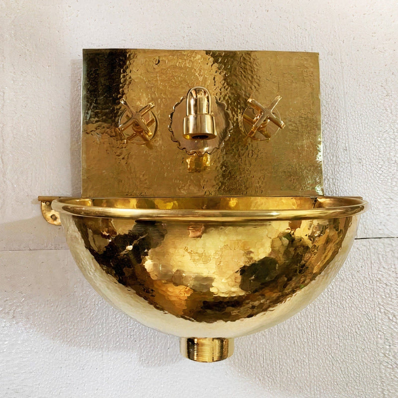 Unlacquered Brass Wall Mount Bathroom Sink and Faucet Combo