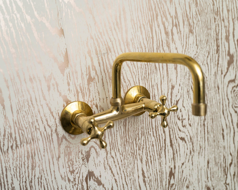 Unlacquered Brass kitchen Faucet , Wall Mounted Faucet Sink Kitchen