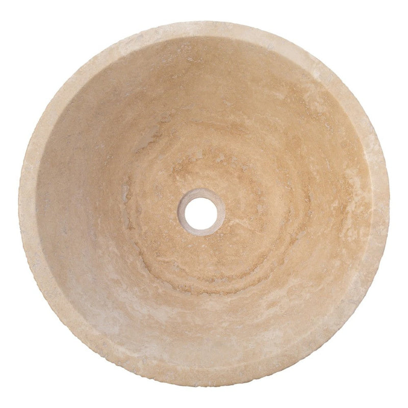 light beige travertine V-shape natural stone tapered Sink honed and sandblasted size (D)16" (H)6" SKU-EGELBT1661 product shot top view