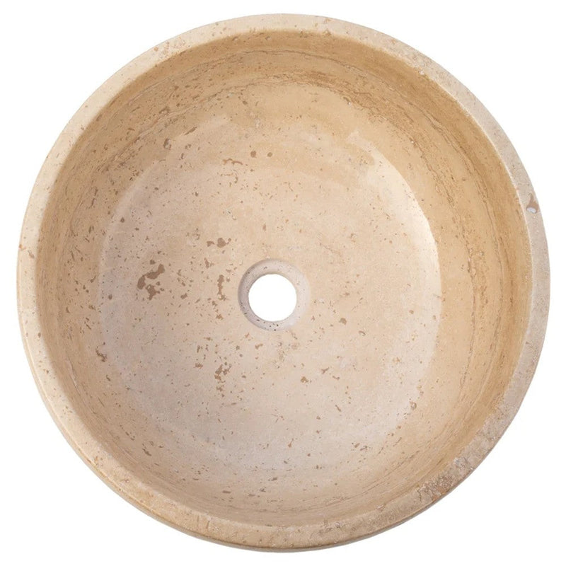 Light Beige Travertine Natural Stone Vessel Sink Filled and Polished  (D)16" (H)6"