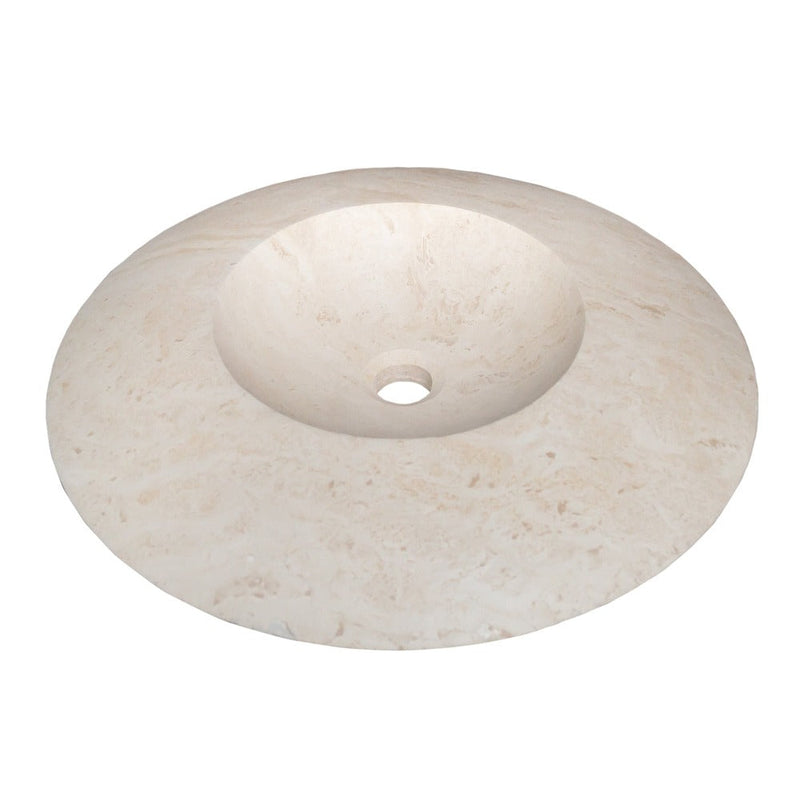 Light Travertine Natural Stone UFO Shape Sink Honed and Filled (D)21" (H)6"