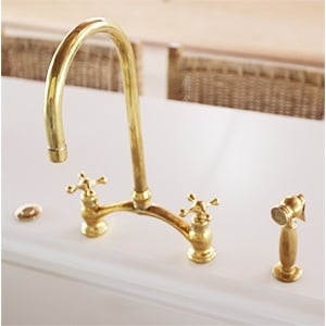 2 Hole Unlacquered Brass Kitchen Faucet With Sprayer