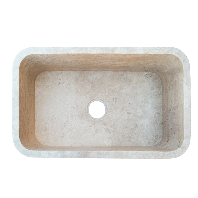 Gobek Natural Stone Troia Light Travertine Rectangular Farm Sink Honed and Filled-Custom